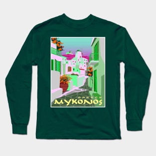 Mykonos Greece Colorful Abstract Surreal Travel and Tourism Print Long Sleeve T-Shirt